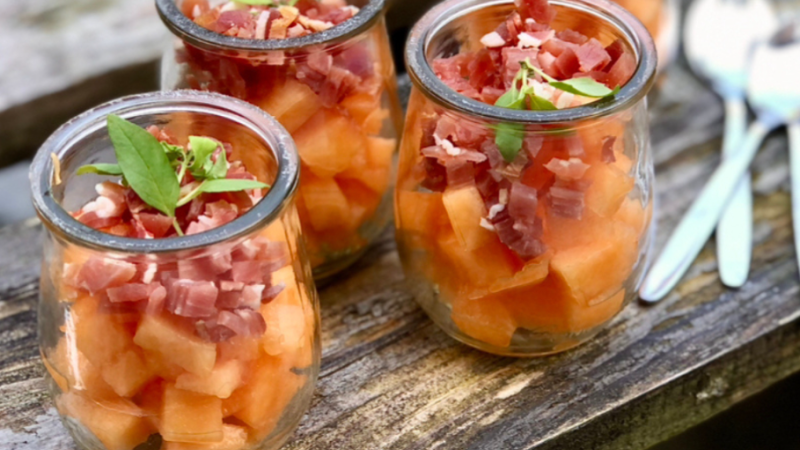 Recette de Verrines melon et jambon cru 